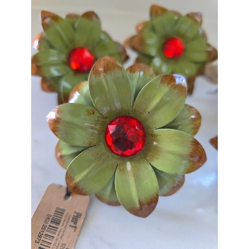 Pier 1 Imports Succulent Flower Napkin Rings Set of 5‎ Green Red Gem SKU 2512973